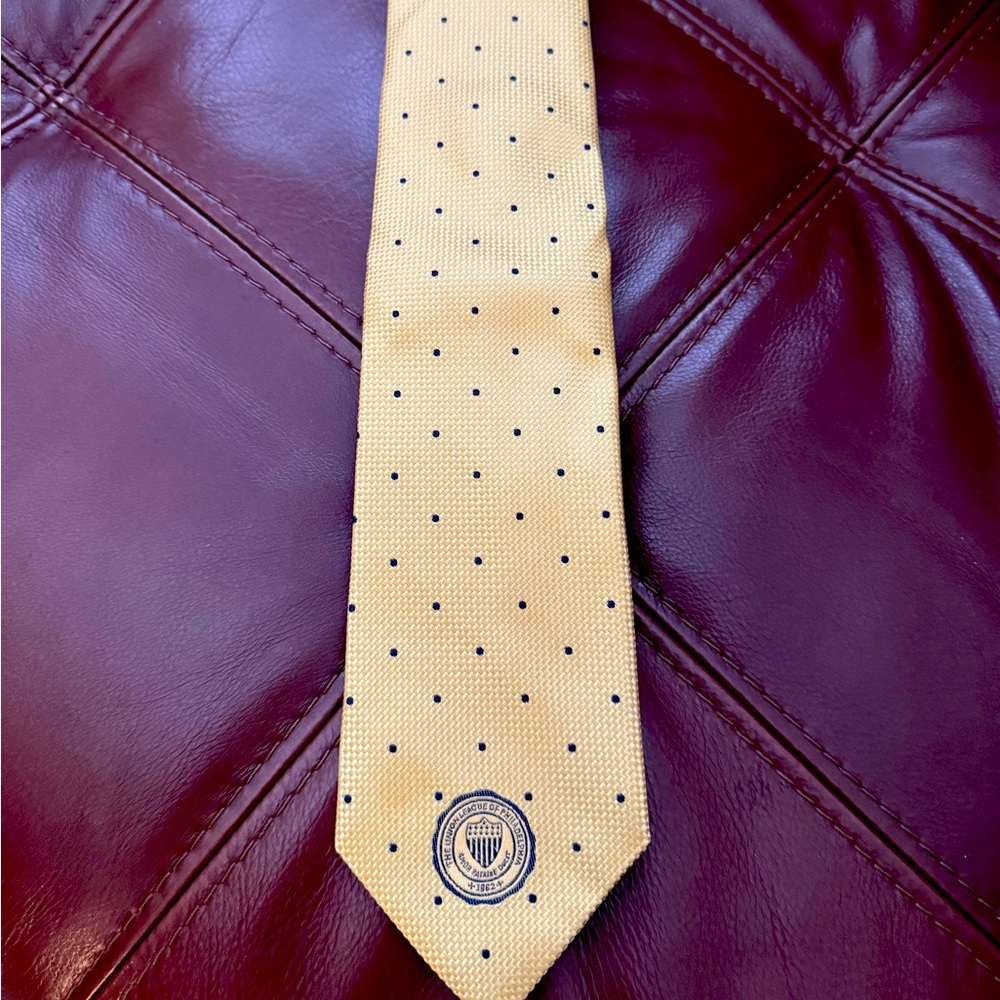 Elegant Yellow Polka Dot Tie w/ union league logo
